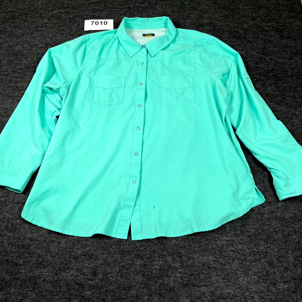 Cabela's Fishing Shirt Womens 2XL Teal Mesh Lined Snap Button Long Sleeve Casual